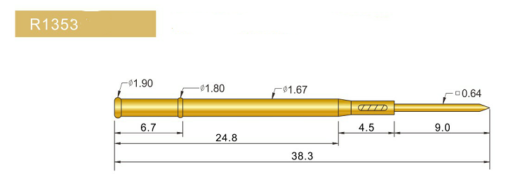 R1353-W探針套管、1.67mm測(cè)試針、總長(zhǎng)38.3mm、彈簧針套管圖片、測(cè)試針套管圖片、頂針套管圖片、探針套管圖片